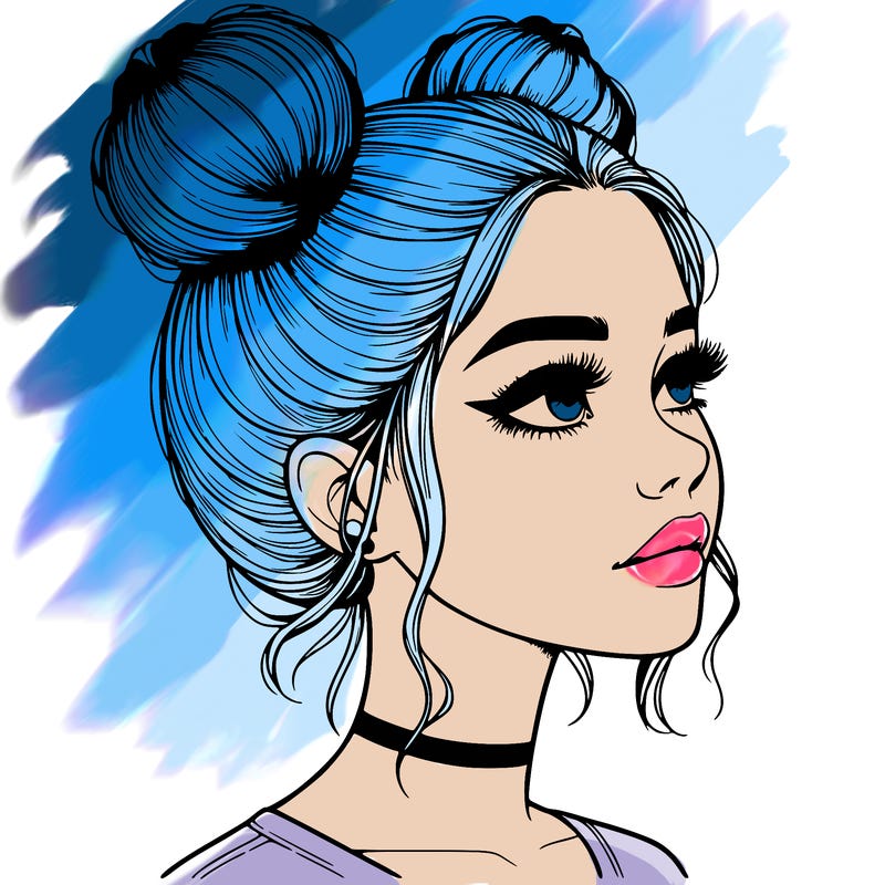 realistic girl with buns on the top of her head