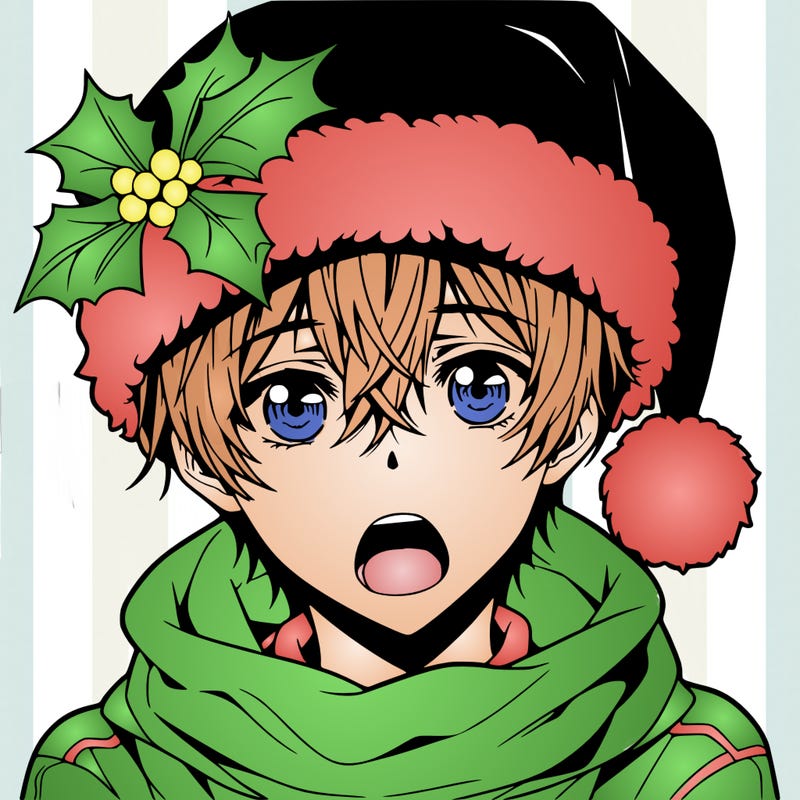 anime boy at christmas with a mouth