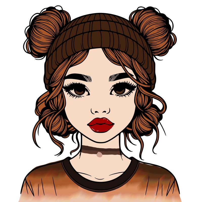 realistic girl with buns in her hair with a beanie on