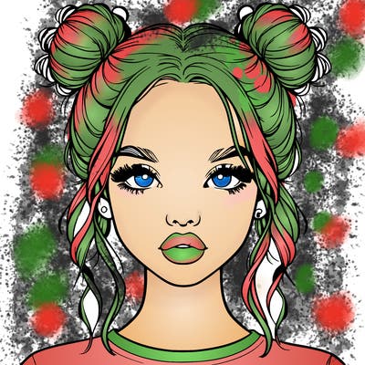 realistic girl with two buns in hair and lips