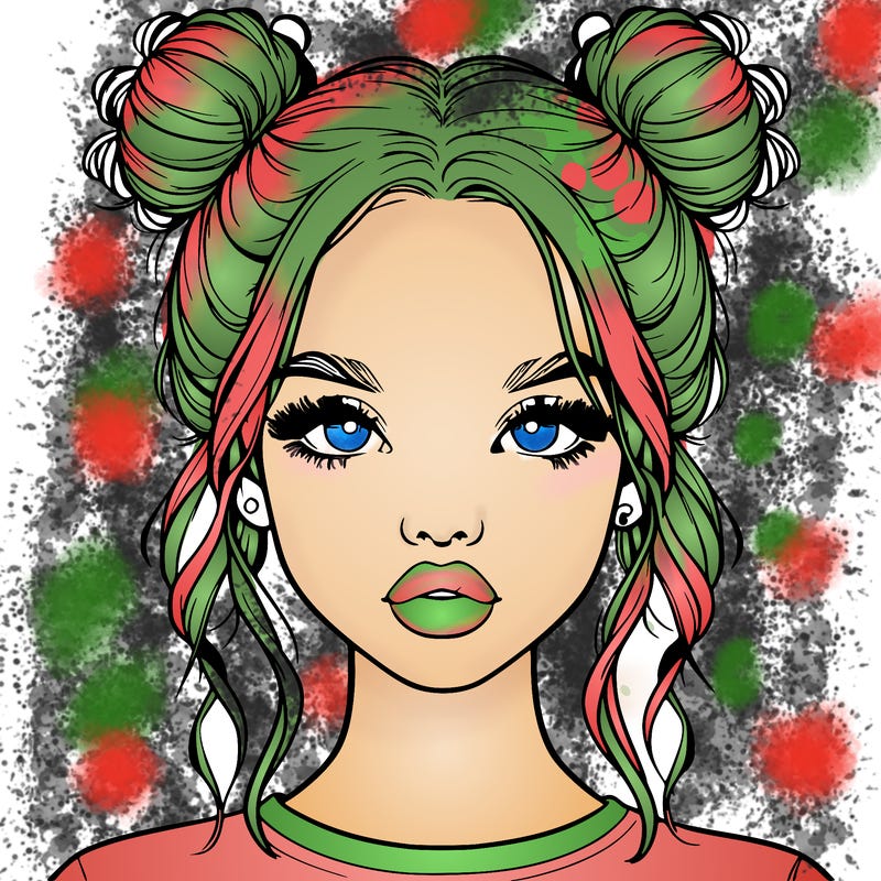 realistic girl with two buns in hair and lips