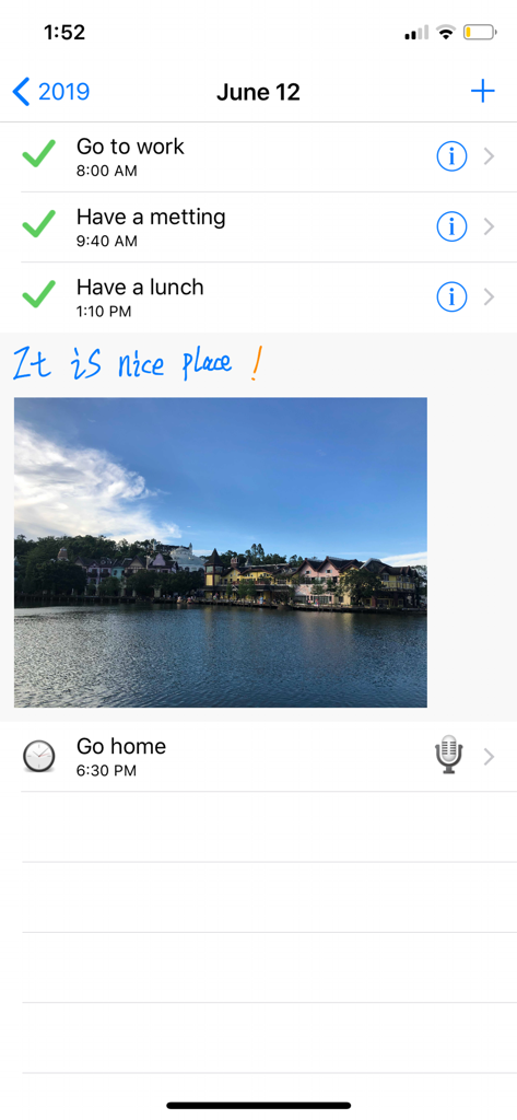 Daily Notes - Daily Notes app interface showing tasks with handwriting and a photo