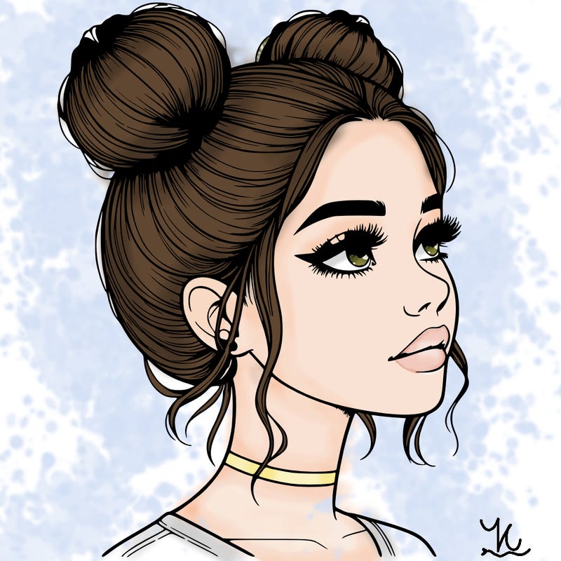realistic girl with buns on the top of her head