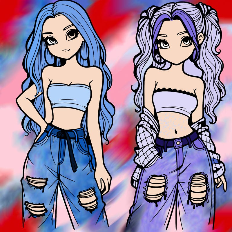 2 girls in crop tops and baggy jeans ripped