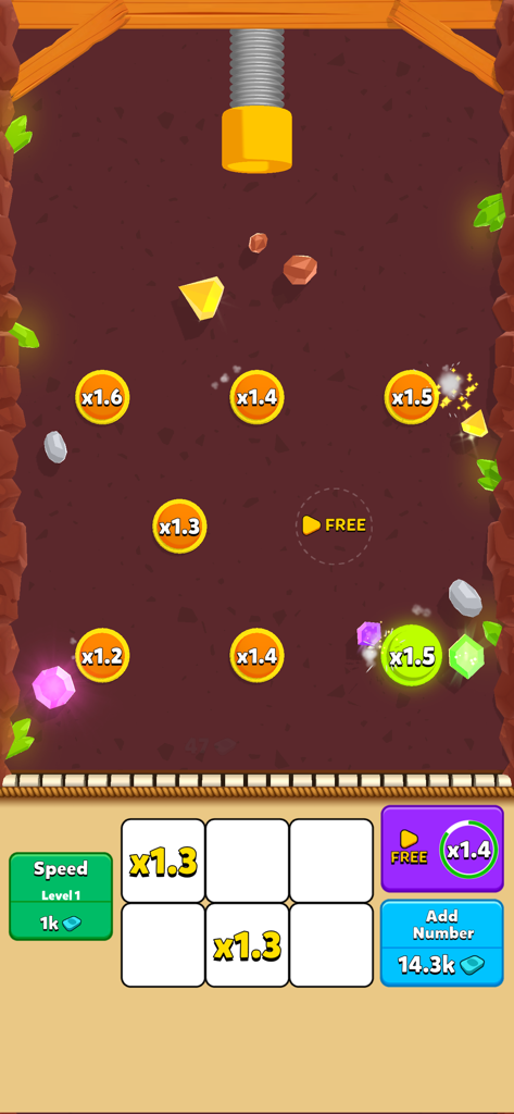 Digi Merge - Digi Merge gameplay showing circular bumpers with multipliers and a merging grid for upgrades.