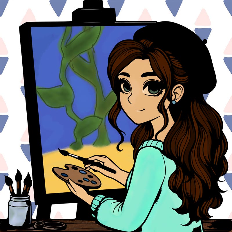 realistic girl artist painting a blank canvas