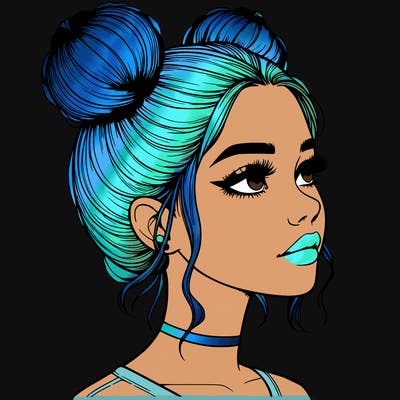 realistic girl with buns on the top of her head