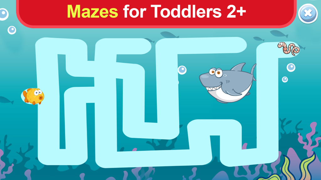 Mazes for Kids: Cool Spy Mouse - Rompecabezas de laberinto con temática submarina para niños pequeños con un tiburón y peces pequeños.