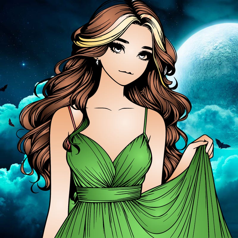 realistic girl in flowy silky prom dress