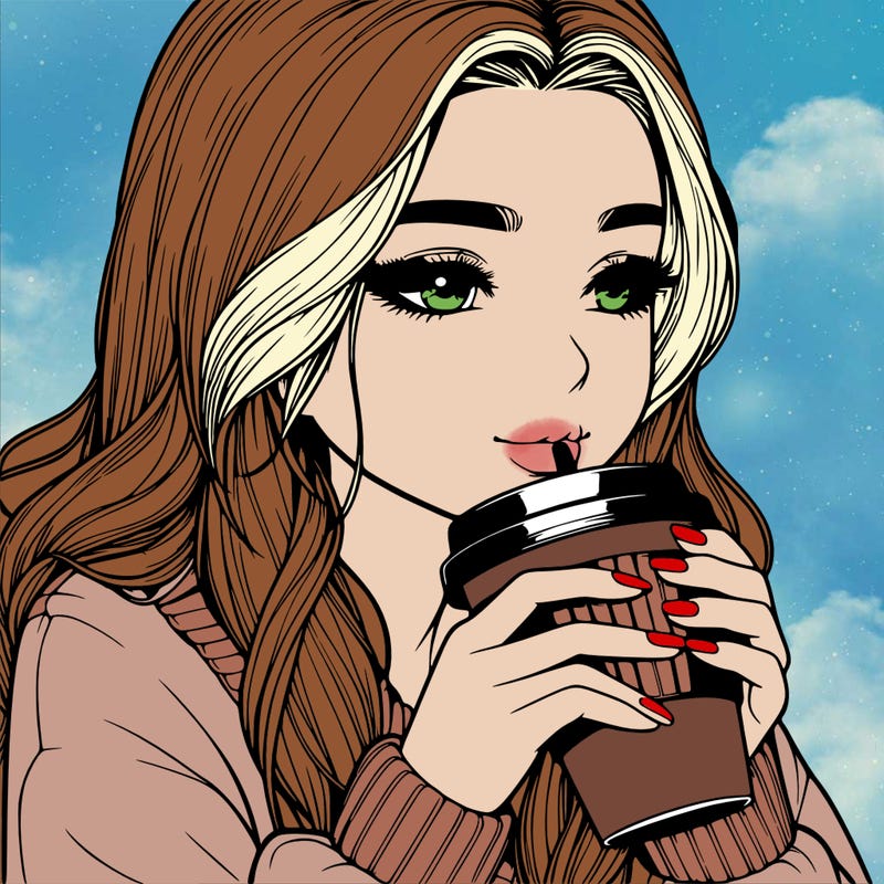 realistic girl drinking coffee