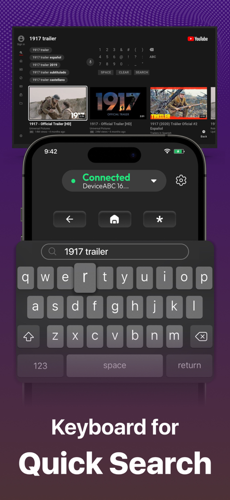 TV Remote, Universal Control - Clavier d'application de smartphone pour une recherche rapide sur une Smart TV