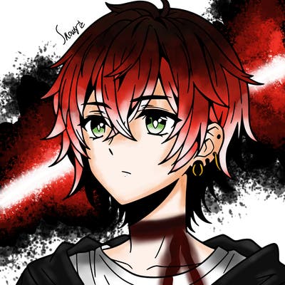 anime boy shoulder length hair and pierced ears