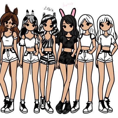 a group of girls wearing crop tops and shorts