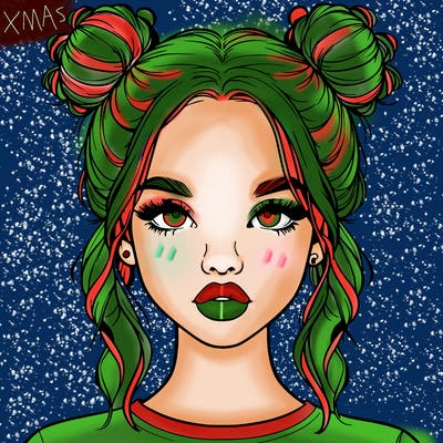 realistic girl with two buns in hair and lips