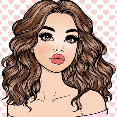 realistic girl with wavy hair and lips