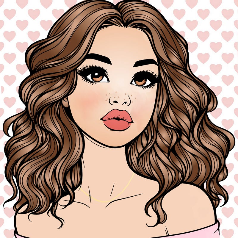 realistic girl with wavy hair and lips