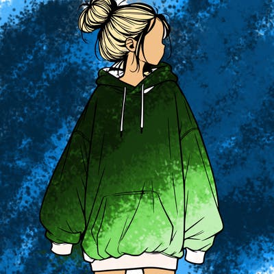 realistic girl with a oversized sweatshirt on and a bun