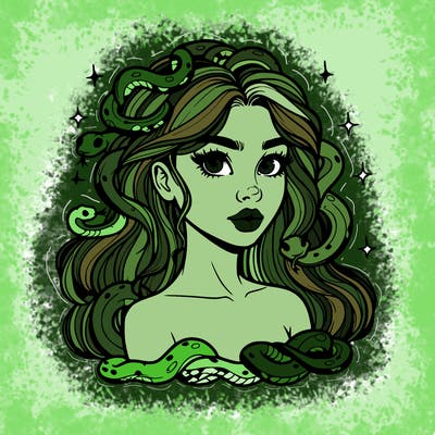 realistic girl with snakes as hair