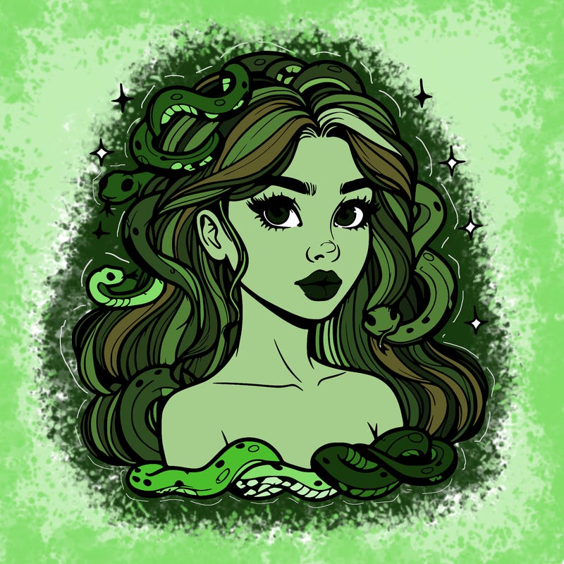 realistic girl with snakes as hair