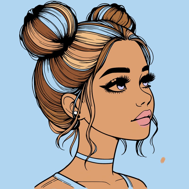 realistic girl with buns on the top of her head