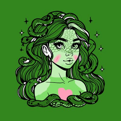 realistic girl with snakes as hair