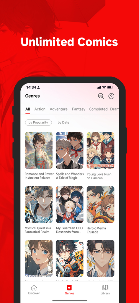 ReadManga - ReadManga app interface showing different manga genres and comic book covers.