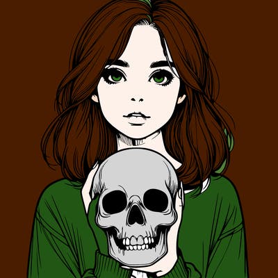 realistic girl holding a skull