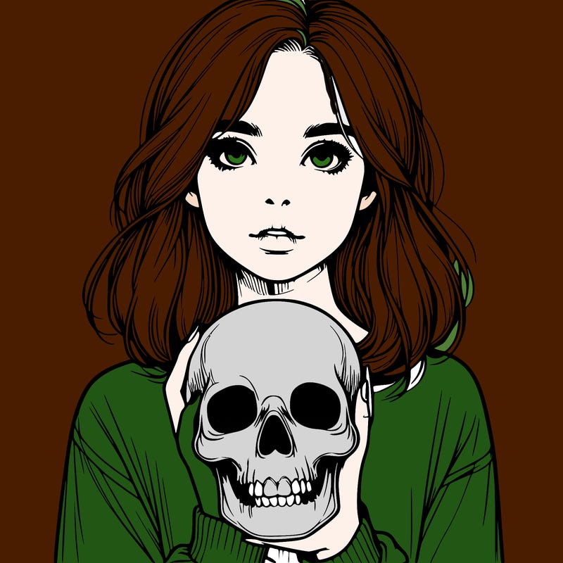 realistic girl holding a skull