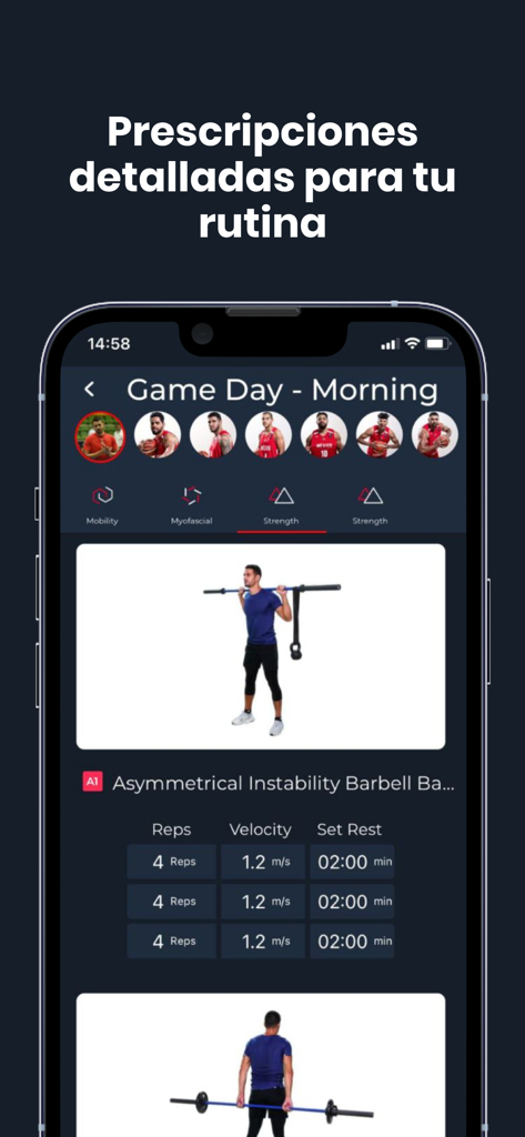 SoloPerformance - SoloPerformance mobile app showing a barbell exercise with velocity and rep tracking data