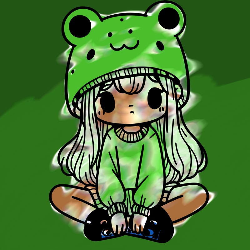 a girl wearing a frog hat and some frog socks
