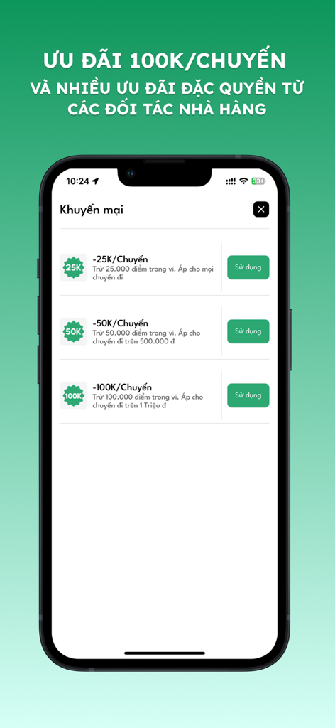 Thuelai - Tài Xế Lái Xe Hộ - Thuelai app screen showing a list of discount vouchers for designated driver services
