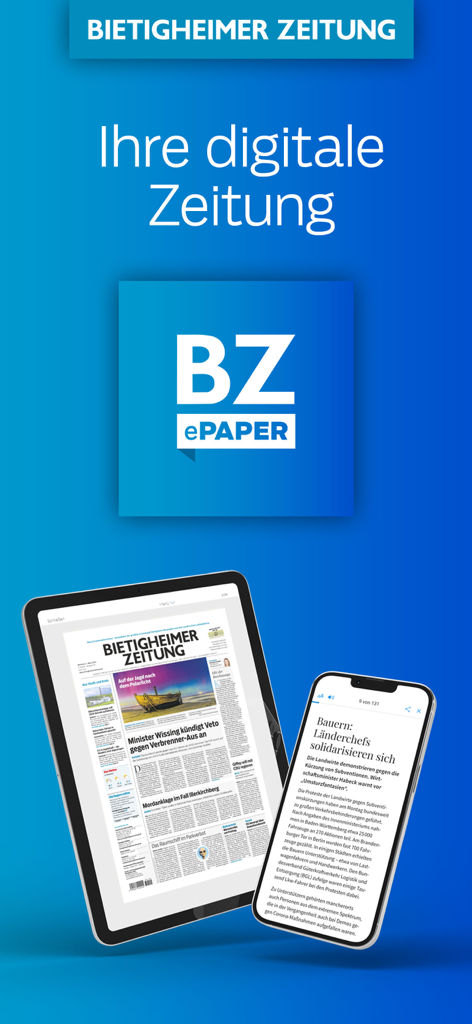 BZ ePaper - BZ ePaper digitale Zeitungs-App, angezeigt auf einem Tablet und Smartphone