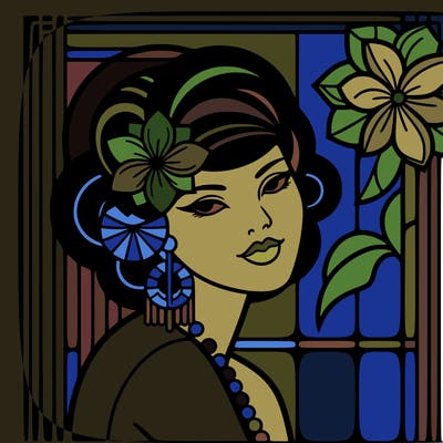art deco woman hawaiian flower and hair