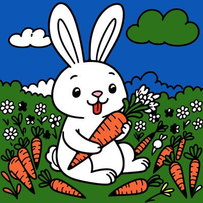 rabbit eating a carrot from a field of carrots