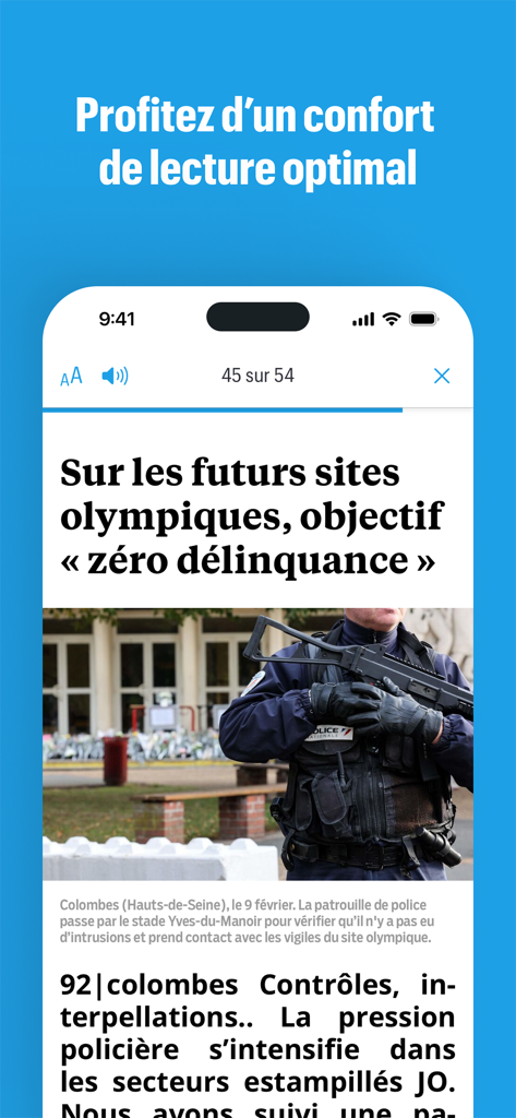 News article view in the Le Parisien journal app