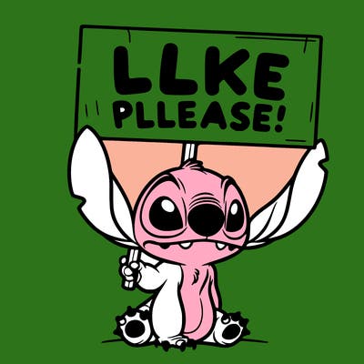 stitch holding a sign saying like please