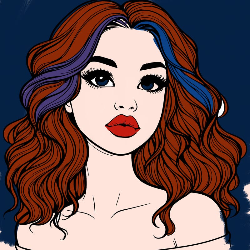 realistic girl with wavy hair and lips