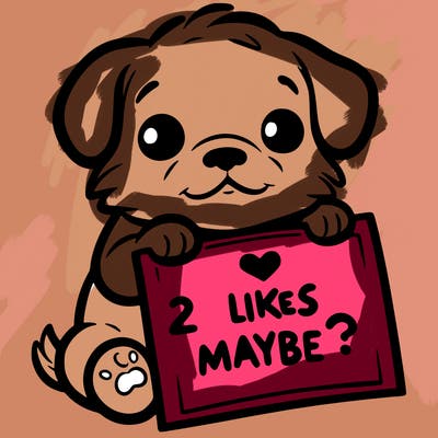 a puppy holding a sign that says 2 likes maybe?