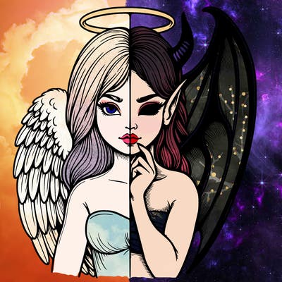 realistic angel half demon