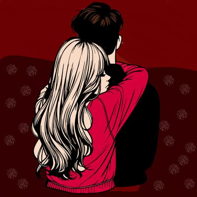 realistic girl hugging boyfriend from back