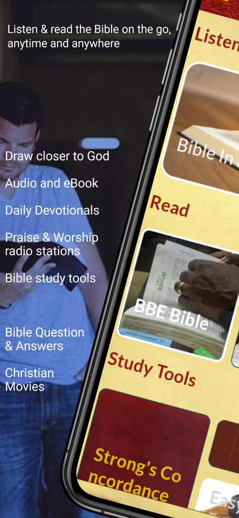 BBE Basic English Bible - Pantalla de la aplicación BBE Basic English Bible que muestra herramientas de estudio y funciones de lectura de audio