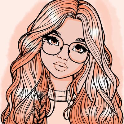 girl with long hair and freckles and glasses realistic