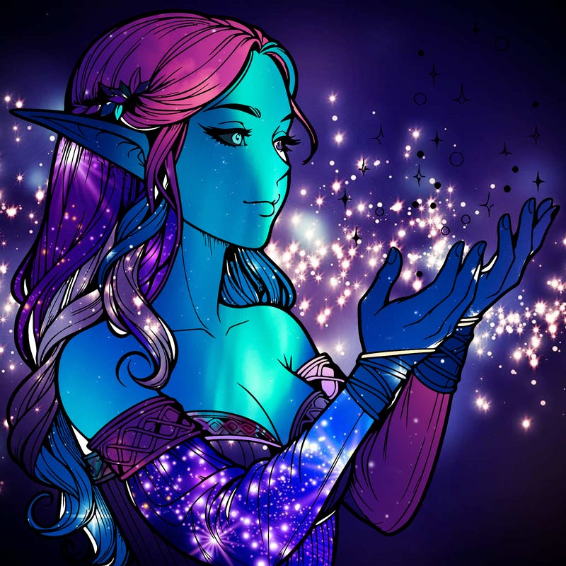 realistic elf girl doing magic