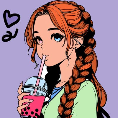 realistic girl with braided hair drinking boba