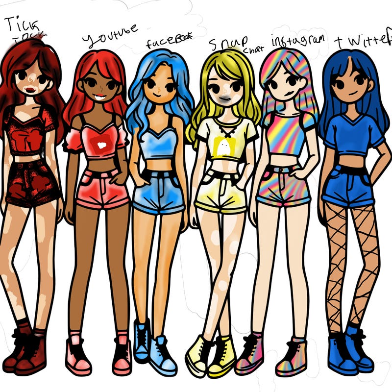 a group of girls wearing crop tops and shorts