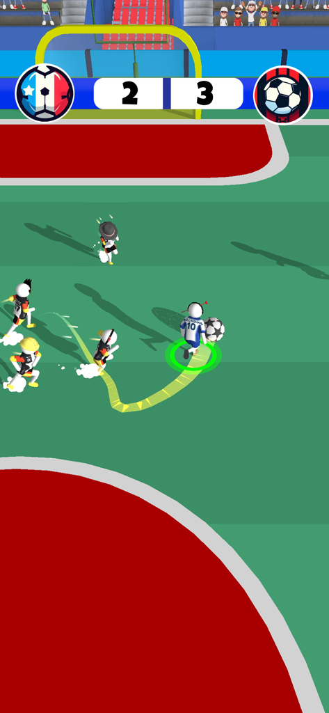 Ball Brawl 3D - Soccer Cup - Gameplay screenshot of Ball Brawl 3D showing a player dribbling a soccer ball during a match