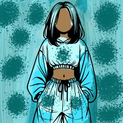 realistic girl faceless with baggy pants and a crop top