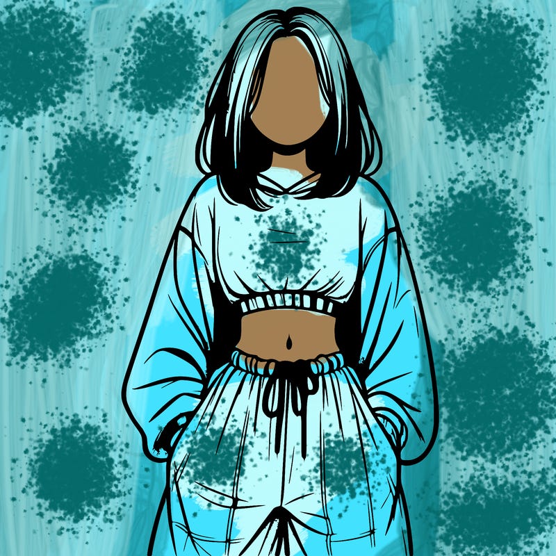 realistic girl faceless with baggy pants and a crop top