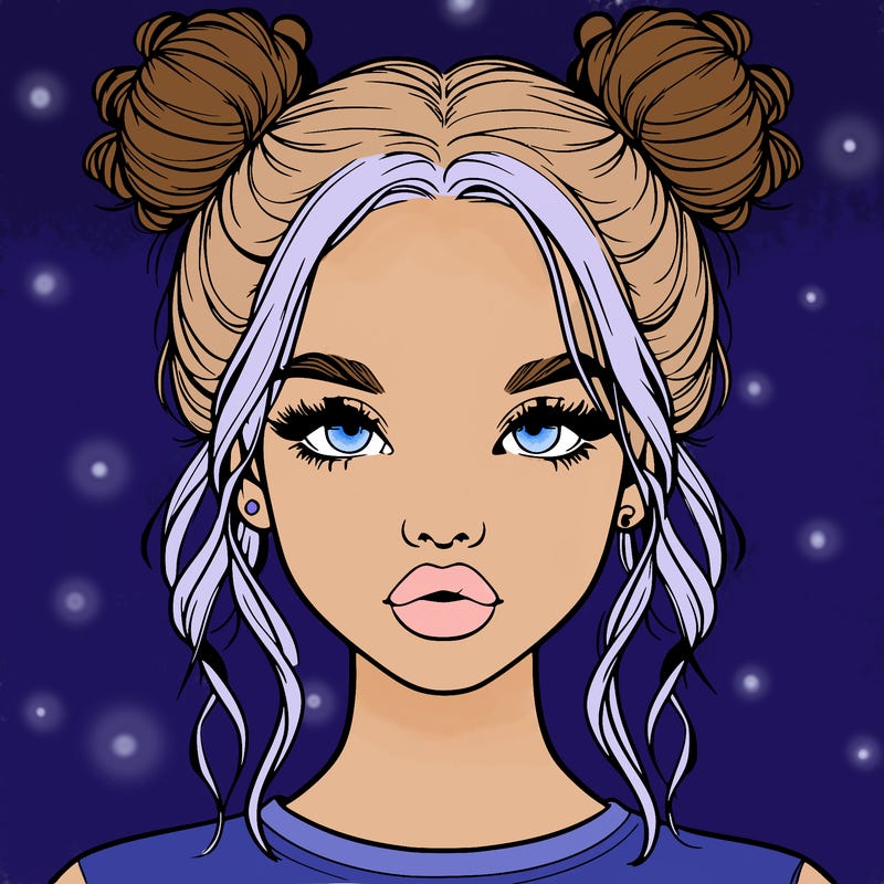 realistic girl with two buns in hair and lips