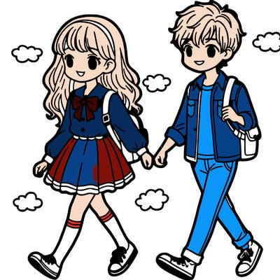 girl and boy walking